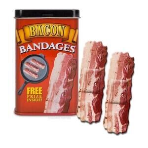 Archie McPhee Bacon Novelty Bandages One Size Red/Black New with Tags / Box